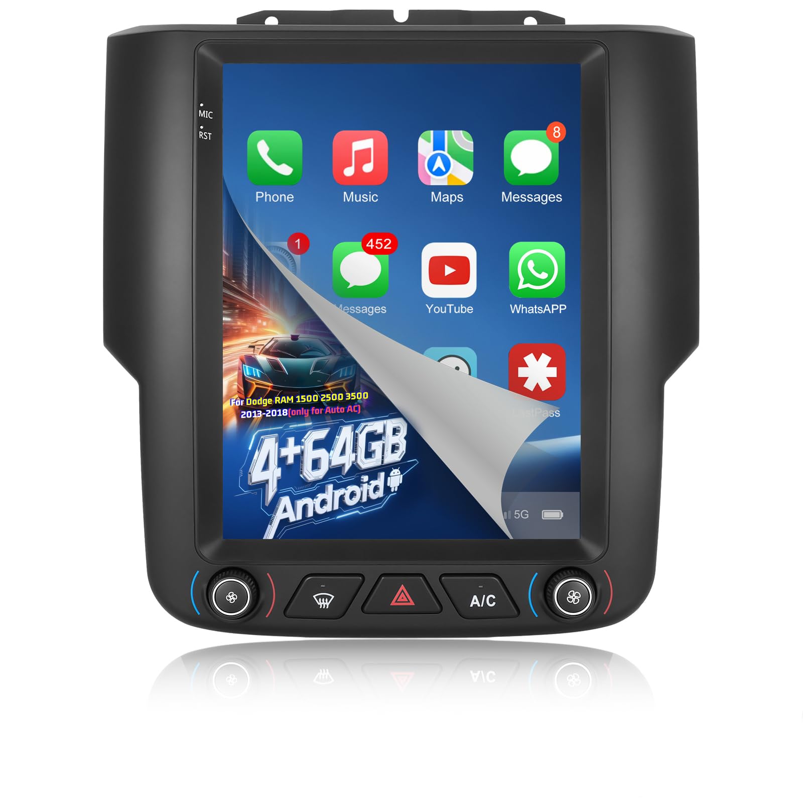 Photo 1 of [4G+64G] Radio for Dodge RAM 1500 2500 3500 2013-2018(for Auto AC), 9.7 inch Touch Screen Android RAM Car Stereo, Wireless Carplay/Android Auto/32 EQ Audio/1280 * 720 Screen/SWC/Bluetooth