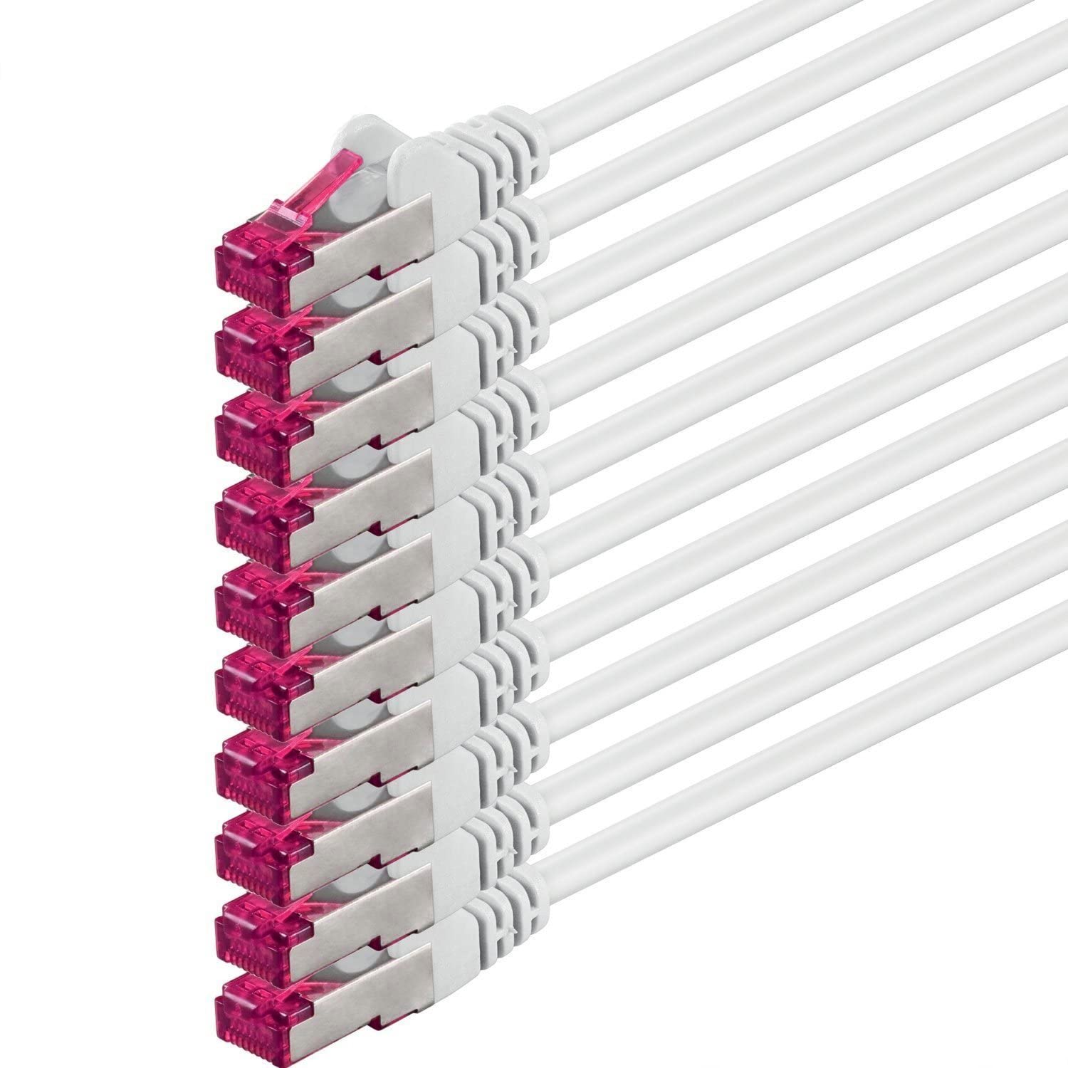 1aTTack.de 10m - white - 10 pieces - network cable CAT6a (10Gb/s) S-FTP CAT 6a Lankacable - GHMT certified PIMF 500 MHz Cat5 Cat5e Cat6 Cat6a Cat7 for switch, router, modem, Internet