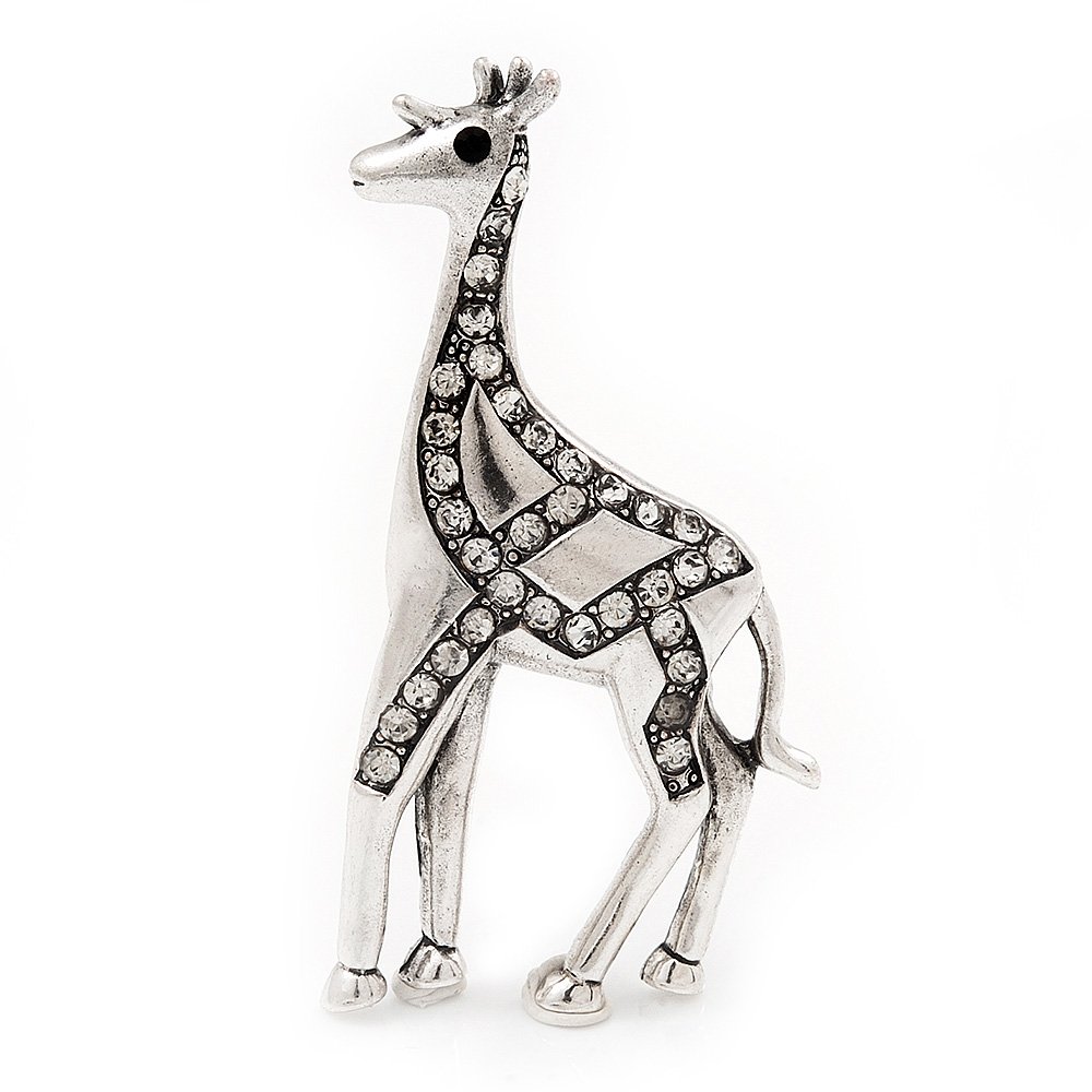 Burn Silver Diamante Giraffe Brooch