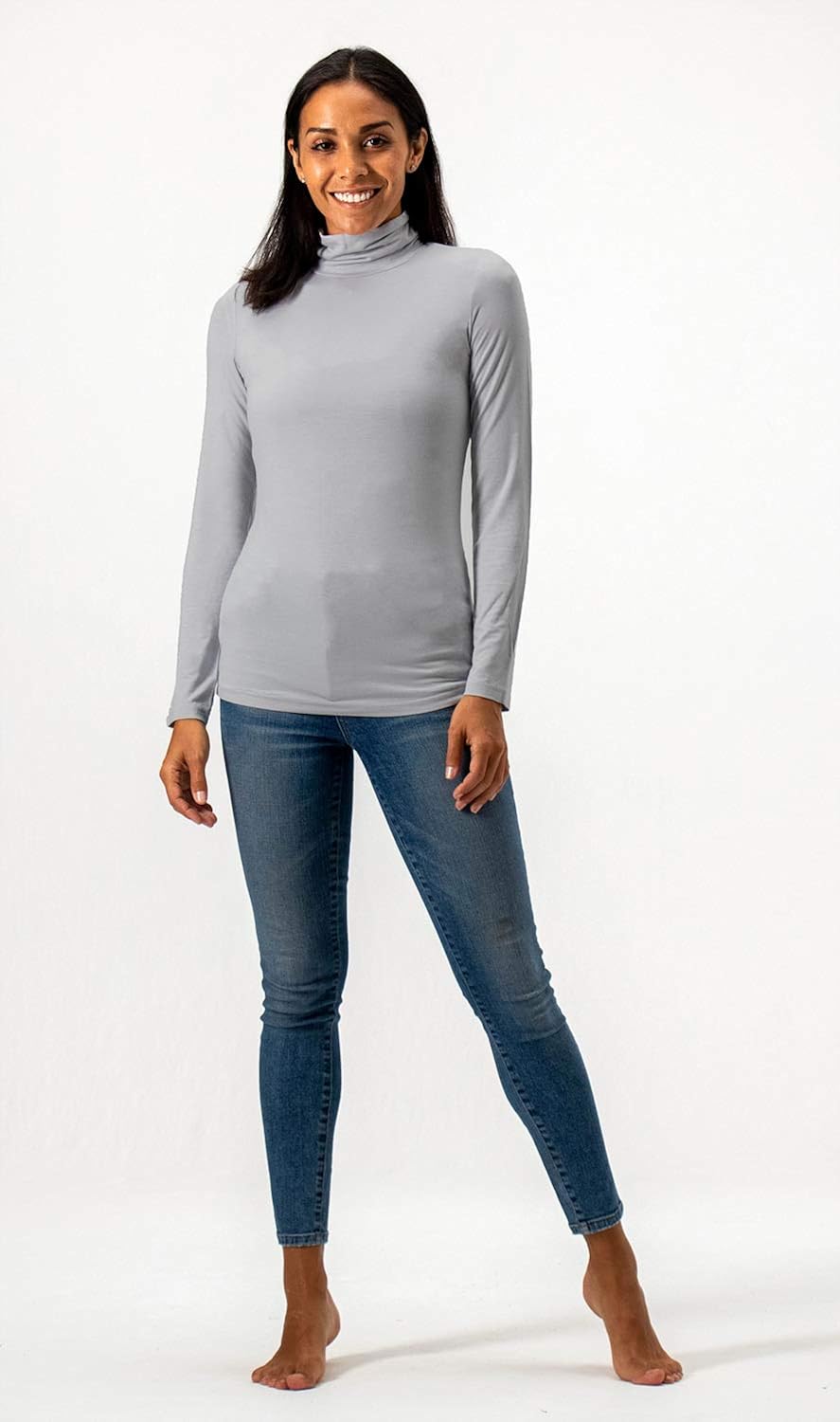 DEVOPS Womens 2-Pack Long Sleeve Mock Turtleneck Stretch Fitted Shirts at  Women’s Clothing store