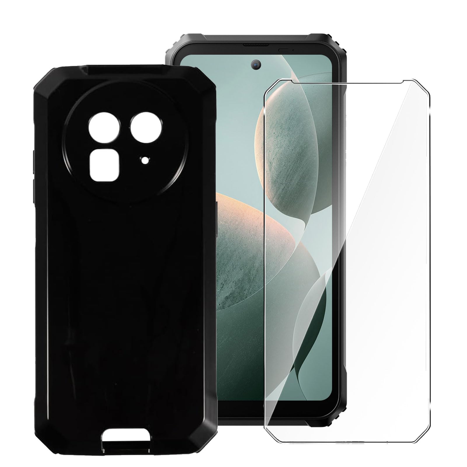 LYZXMY Case for Blackview BV8100 + 1 x Tempered Film Glass Screen Protector - Black Silicone Soft TPU Cover Shell for Blackview BV8100 (6.5") — image 1