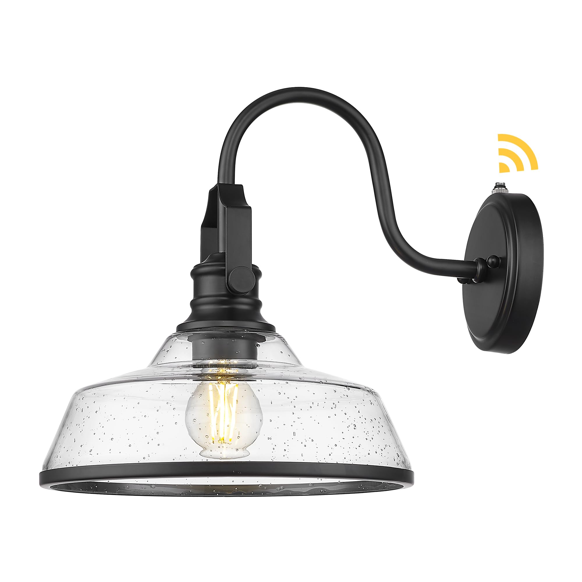 Photo 1 of kudos Dusk to Dawn Outdoor Wall Sconce, Exterior Garage Light Fixtures, Farmhouse Waterproof Outdoor Gooseneck Barn Light Motion Sensor, Seeded Glass 1 Pack, KDOWL05-BK-S-LC