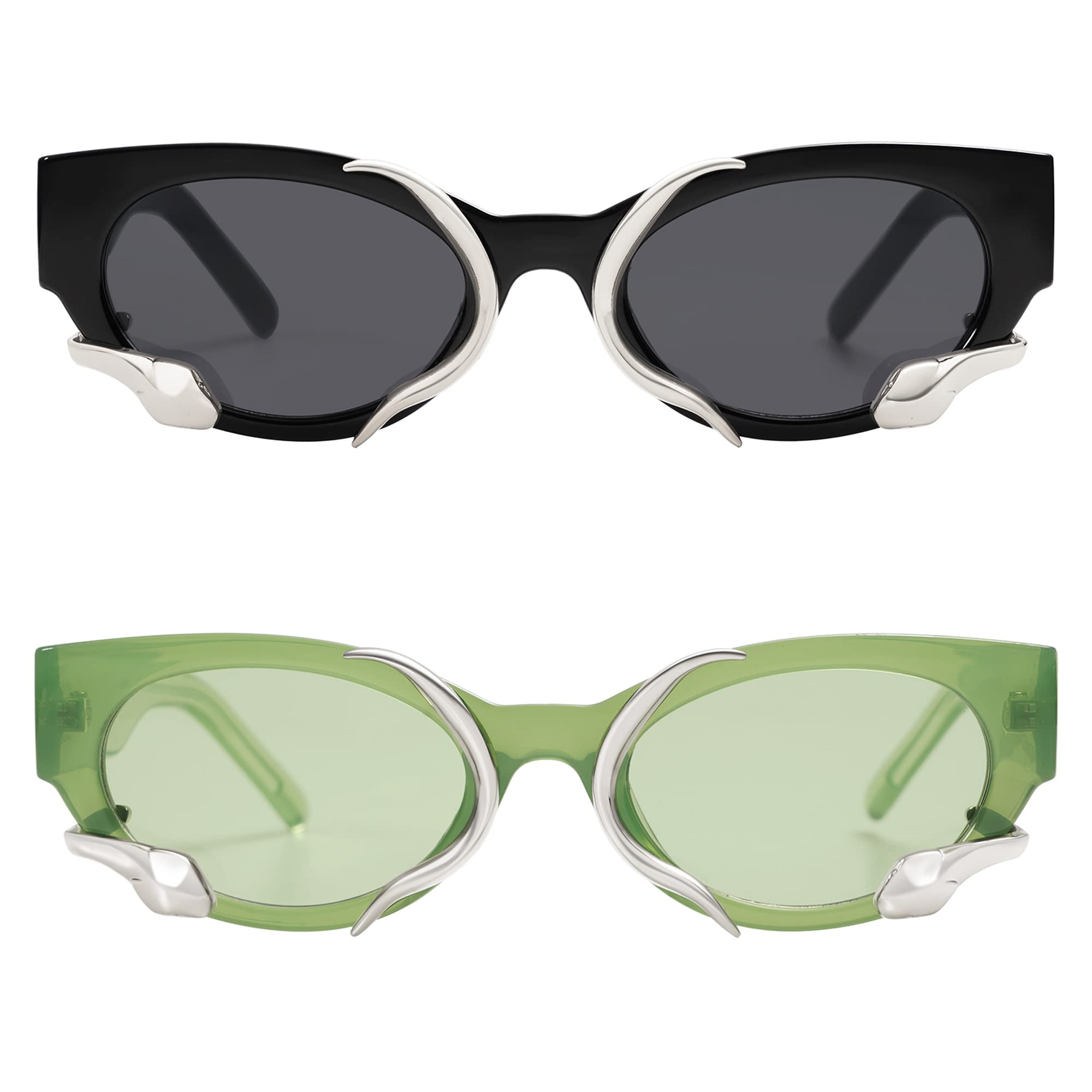 Photo 1 of Appassal Trendy Snake Sunglasses for Women Men Vintage Cateye Y2k Sunnie AP3621,Black/Grey&Green/Green