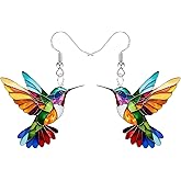 Colorful Hummingbird Dangle Earrings for Women, 925 Sterling Silver Earrings, 2D Novelty Bird Drop Earrings, Humming Animals Jewelry