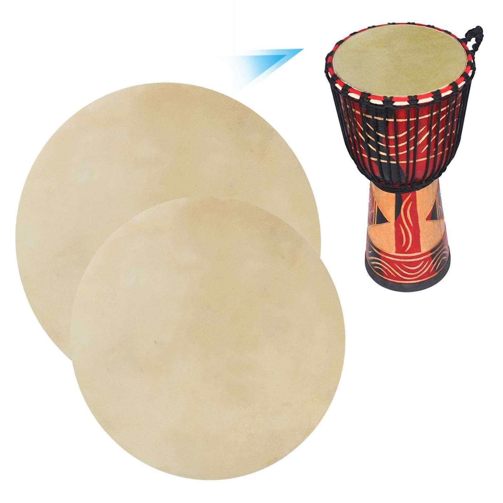 2Pcs Sheepskin Drum Head, Goat Leather Drum Head Goat Skin Drum Head Replacement African Drum Covers Drums Head Skin Bongo Drum Head Goatskin Bongo Head for Drum Tambourine (31cm/12.2in)