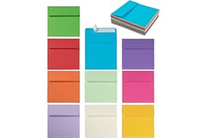 WISHOP 50 Pack Colorful 6 x 6 Envelopes Square Envelopes Self Seal for Wedding, Party Invitations, Greeting Cards, Announcements, Photos, CD/DVD Sleeves (Colorful)