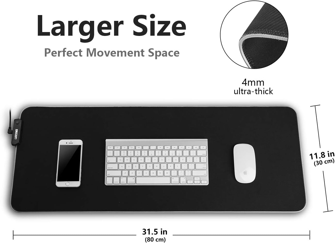 LUXCOMS RGB Soft Gaming Mouse Pad Large, Oversized Glowing Led Extended Mousepad ，Non-Slip Rubber Base Computer Keyboard Pad Mat，31.5X 11.8in : Office Products