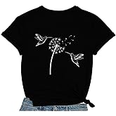 COMIZI Bird Shirts for Women Dandelion Hummingbird Print Tshirt Bird Lover Birdwatching Tee Tops