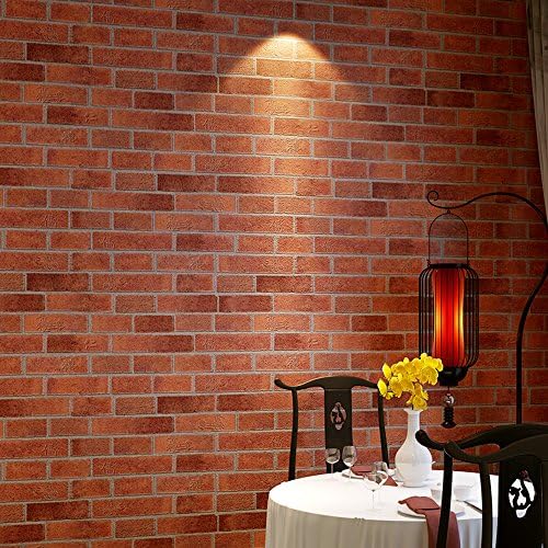 Birwall 8011 Vintage Faux Chinese Cultural Brick Wallpaper Roll Wallcoverings for Livingroom Bedroom,Kitchen,Crimson/Gray,20.8" x 393.7"