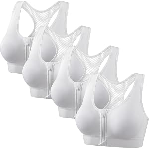 4Pc Front Closure Bras for Women High Support Racerback Bra Zip Bralette | Experience High Support With These Front Closure B