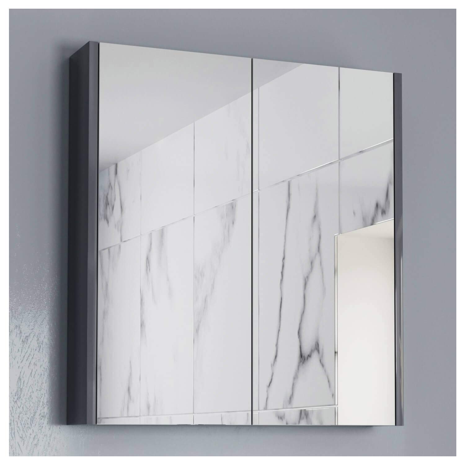 Aurora 600mm Bathroom Mirror 2 Door Storage Cupboard Wall Mounted Grey Gloss Amazon.co