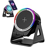 NIIFAWH Bluetooth Speaker, 4-in-1 Wireless Induction Speaker & RGB Light Stand Multi-Functional Phone Stand Instant-Connect Stereo Sound, 360° Adjustable Holder for iPhone/Android/iPad/Samsung (Black)