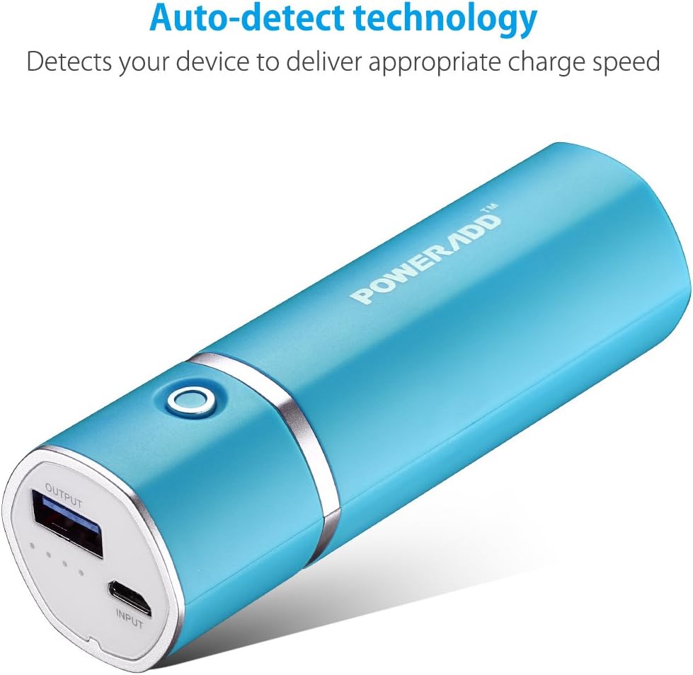 [Upgraded] POWERADD Slim 2 Most Compact 5000mAh External Battery 2.1A Output Portable Charger with Smart Charge for iPhones iPad Samsung Galaxy HTC and More - Blue