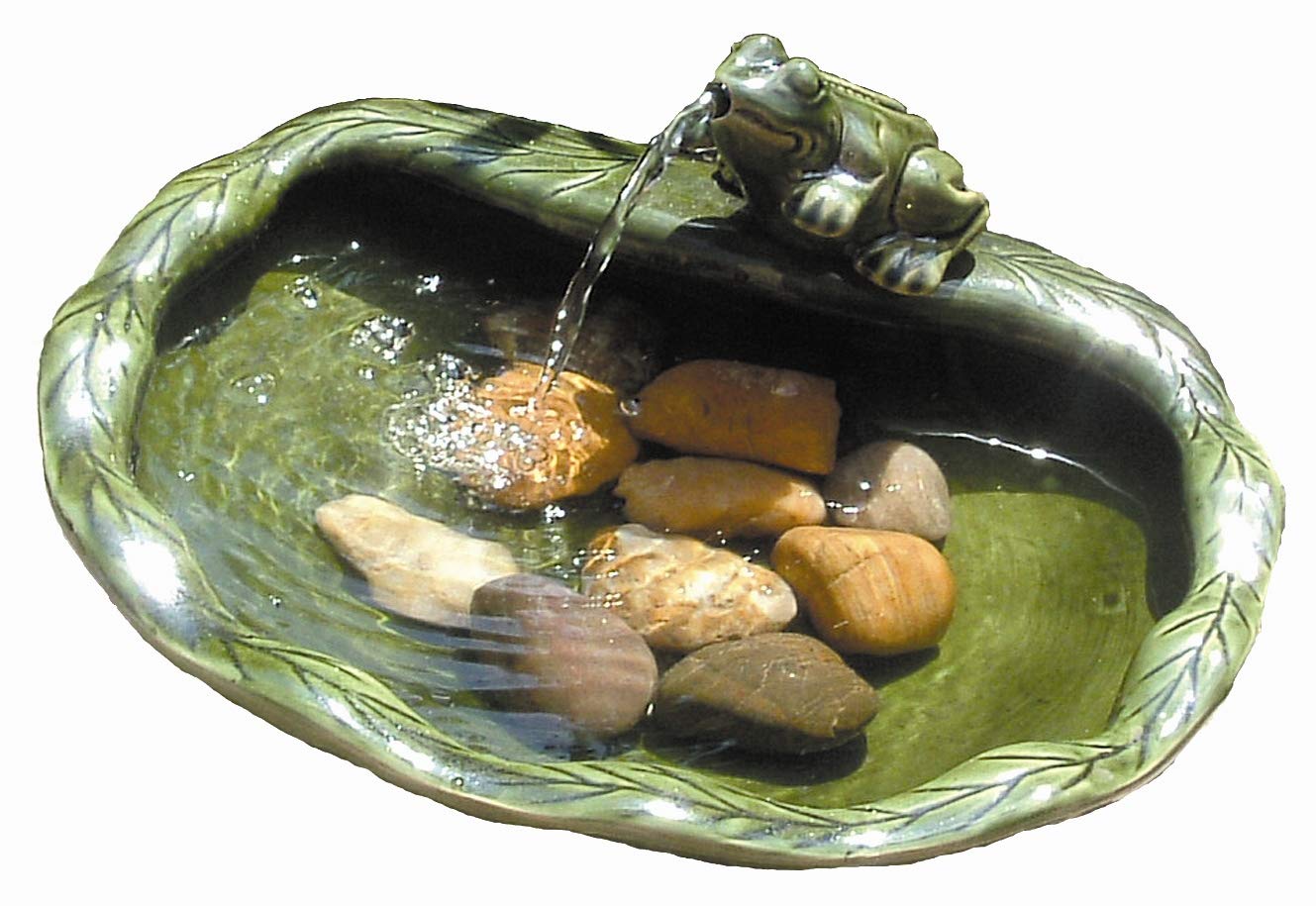 Smart Solar 22300M01 Frog Glazed Ceramic Water Feature - Green