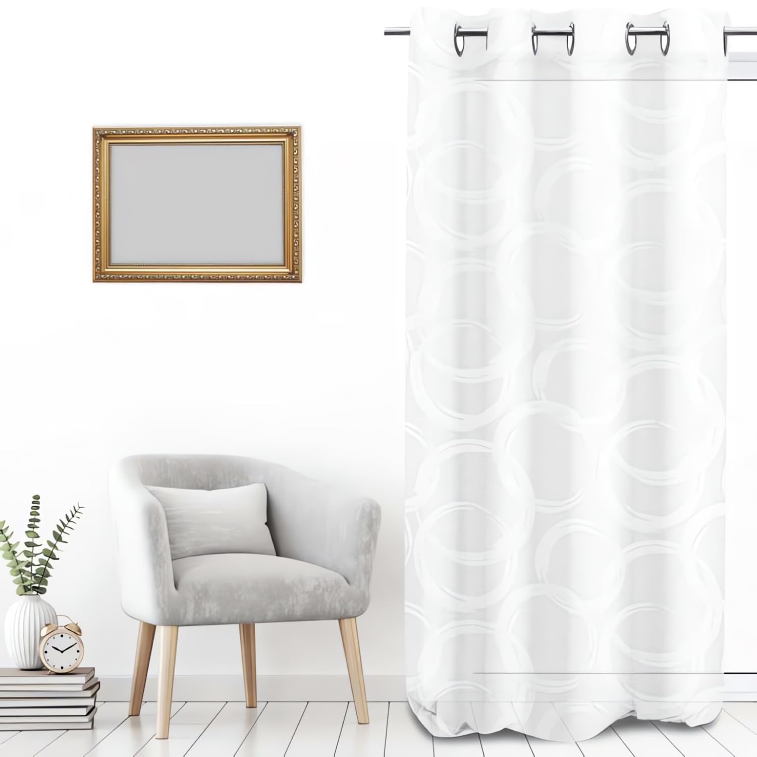 Soleil d'ocre Circle Eyelet Curtain, Polyester, White, 140 x 250 cm