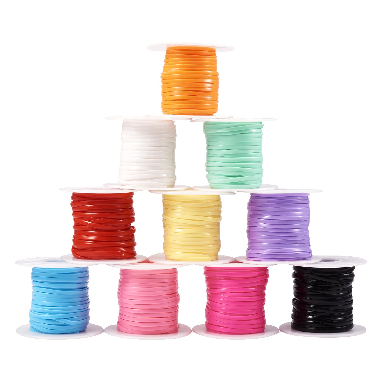 Bestewelry 10 Rolls PVC Rubber Cord Flat Lanyard Gimp String Plastic Lacing Cord Elastic String for Knitting Keychain Bracelets Jewelry Making