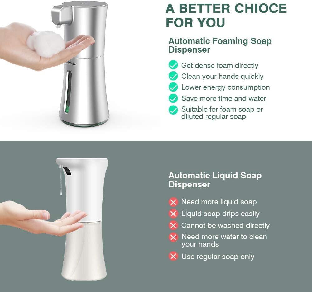 [Updated Version] HadinEEon Automatic Soap Dispenser, 12 Oz Touchless Foam Soap Dispenser, Waterproof Foaming Hand Soap Dispenser for Bathroom, Kitchen: Home & Kitchen