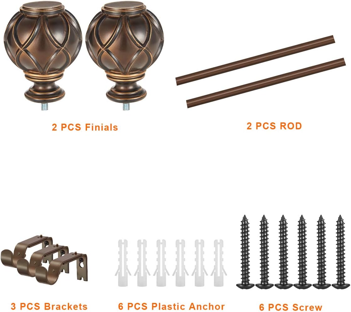 YunNephele 1 inch Bronze Curtain Rod with Netted Texture Ball Finials, Decorative Single Drapery Rod, Farmhouse Style Curtain Rod for Windows,36-72 inch: Home & Kitchen