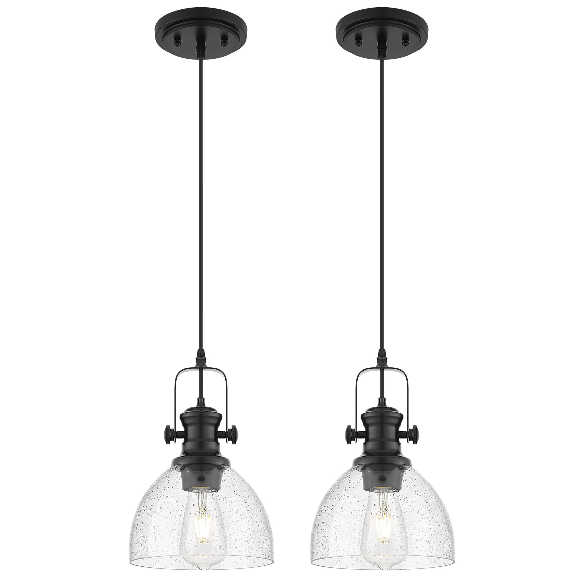 Photo 1 of Audickic 2 Pack Pendant Lights Kitchen Island, 7.5" Black Pendant Lighting with Clear Seeded Glass Shade, Farmhouse Hanging Light Fixtures for Dining Room, AD-22151-1P2-BK