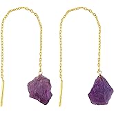 Shivangi Gems Natural Raw Gemstones Threader Earrings, Handmade Dangling Earrings for Women, Gold Plated Earrings, Rough Stones Healing Crystals, Women Jewelry, Gift For Her