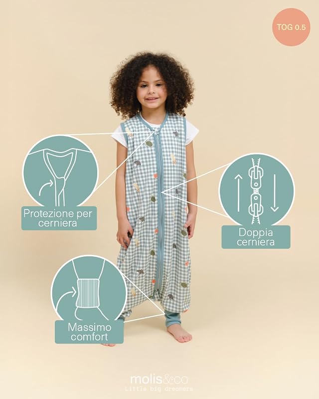 Molis&co - Sacco e Nanna con piedini - Ultra-fresco e leggero - 100% cotone (Oeko-TEX 100) - Summer Sea (3-6 mesi)