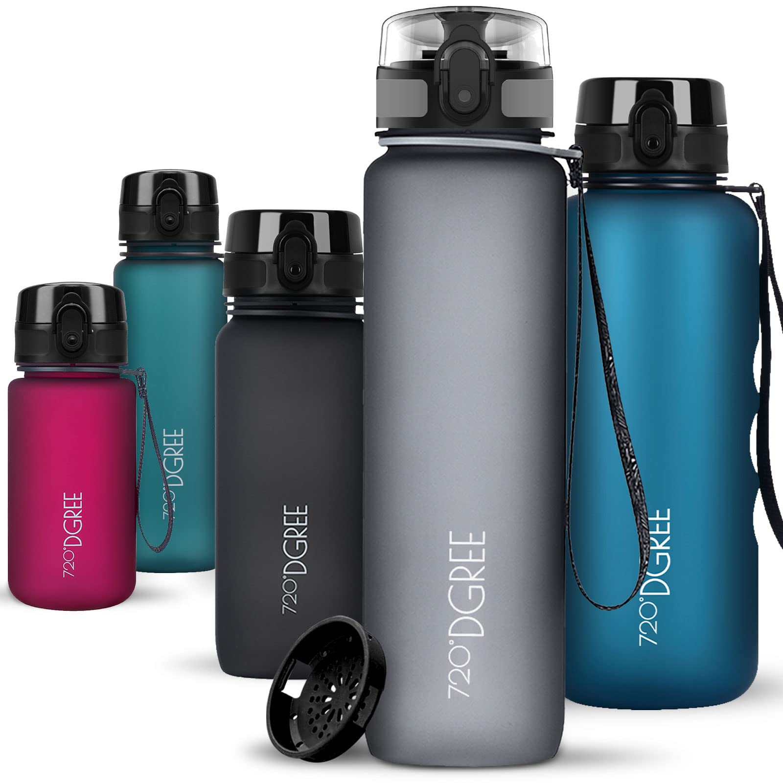 720°DGREE Water Bottle 650ml “uberBottle“ softTouch +Sieve - BPA-Free Tritan, Leakproof, Reusable Drinking Bottle - Sports Bottle for School, Fitness, Gym, Cycling, Travel, Office, Outdoor, Hiking