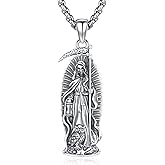 Eusense La Santa Muerte Necklace for Men Women - Gold 14K 925 Sterling Silver Jewelry Cadena De La Santa Muerte Pendant Grim Reaper Scythe Skull Owl Grim Reaper Necklace