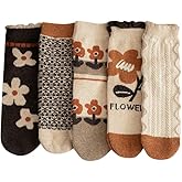 5/10 Pairs Wool Socks for Women Thick Knit Cozy Vintage Cute Animal Floral Crew Socks