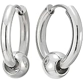 Stainless Steel Circle Beads Huggie Hinged Hoop Earrings for Men Women, 2pc