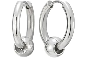 COOLSTEELANDBEYOND Stainless Steel Circle Beads Huggie Hinged Hoop Earrings for Men Women, 2pc