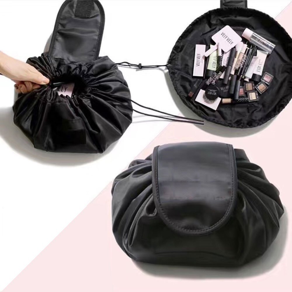 JT justime Lazy Kordelzug Make-up-Tasche tragbar Große Reise Kosmetik Tasche Reise Make-up Aufbewahrungstasche Organizer für Damen Mädchen (schwarz)