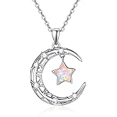 AENEAS Moon and Star Necklace Sterling Silver Opal Crecent Moon Pendant Celestial Jewelry Gifts for Women