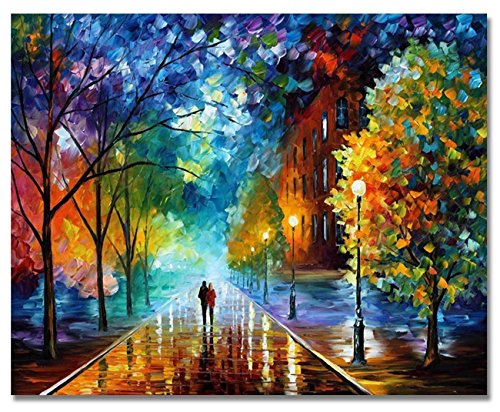 Geboor Diy Oil Painting Drawing with Brushes Paint, Paint by Number Kit for Adults Rainy Night Decoration 40x50CM