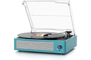 FEKTIK Record Player Wireless Bluetooth Turntable with Speakers for Vinyl Records Belt-Driven Vintage Turntable Support 3-Speed, Headphone, RCA Line, AUX-in for LP Players Home Decoration Blue