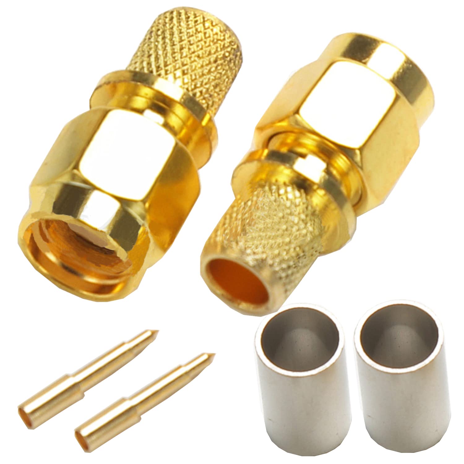 Fohevers 2 Pcs SMA Male Crimp Coaxial RF 50 Ohm Connector RF Coaxial Gold-Plating for RG59 LMR240 RG50-4 Cable