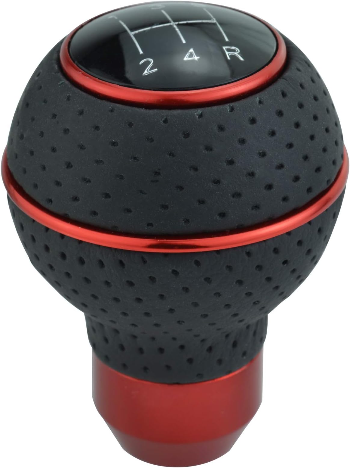 Lunsom 5 Speed Manual Gear Shift Knob Leather Shifting Stick Handle Vehicle Shifter Lever Head Fit Most Transmission Car (Black&Red)