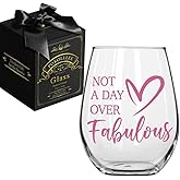 Pokolllee Funny Birthday Gifts for Women - Not A Day Over Fabulous Wine Glass Happy Birthday Gift for Her, Mom, Sister, Best Friends, Female, Teacher, Nurse, Coworker, Aunt, Daughter