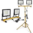 WUFOTY Work Light Rugged, Easy to use, 21,000 Lumen Work Light Stand, 2 Adjustable LED Work Light Heads Collapsible Tripod, 6,500 Kelvin, Great Replacement for Older Halogen Work Lights
