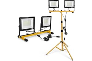 WUFOTY LED Work Lights with Stand, 21000 Lumen, 2-Head Adjustable Work Light, Waterproof Foldable Tripod, 6,500 Kelvin, Extended Cord for Outdoor & Indoor Job Sites, Workshops, Construction, Garage Lighting