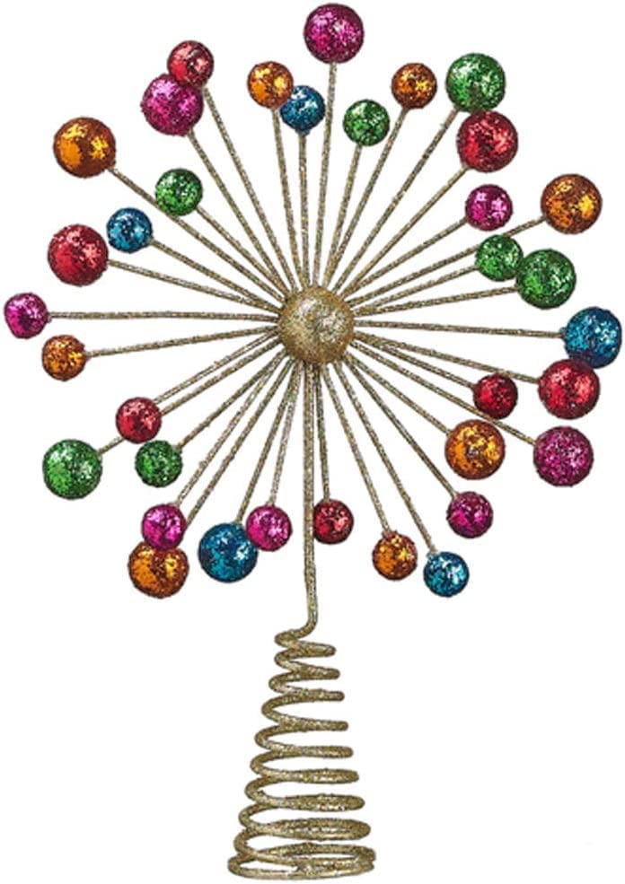 Photo 1 of 11.5 Inch Starburst Christmas Tree Topper, Multi-Colored Mid Century Modern Design, Gold with Multi-Colored Glittery Balls