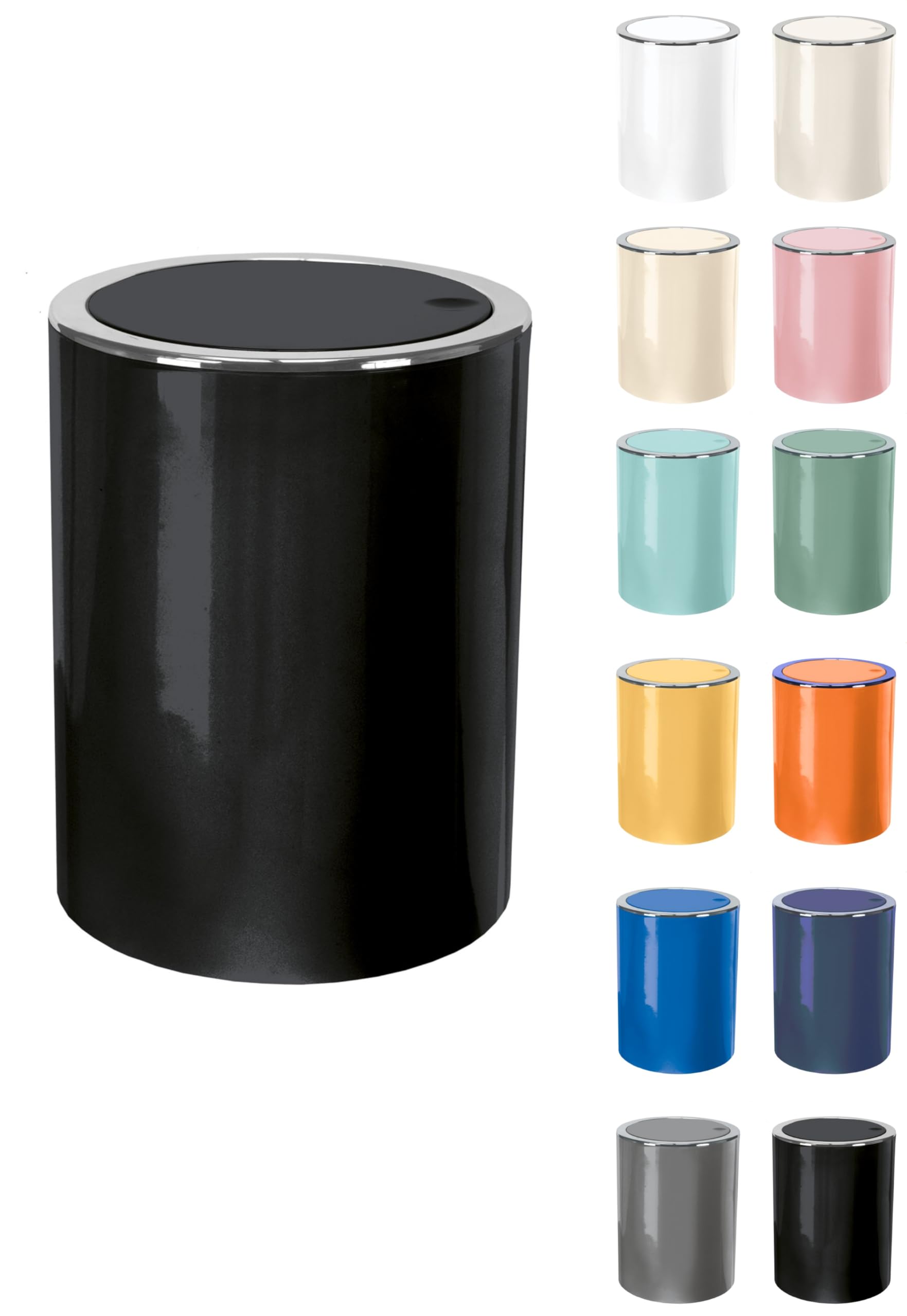 KW "Clappe" 5Ltr Plastic Swing Bathroom /Kitchen /Small Waste /Office Bin (Black)