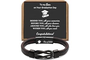 JOYCUFF 𝗚𝗿𝗮𝗱𝘂𝗮𝘁𝗶𝗼𝗻 𝗚𝗶𝗳𝘁𝘀 𝗳𝗼𝗿 𝗛𝗶𝗺 Class of 2024 College High School Graduation Gifts for Men, Leather Stainless Steel Love Knot Bracelets, Graduation Gifts for Son Boyfriend Brother Grandson Best Friend