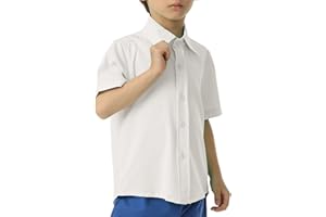 Phedrew Boys Short Sleeve Dress Shirt Lightweight Cooling Button Down Shirts Summer School Uniform Shirts for Kids