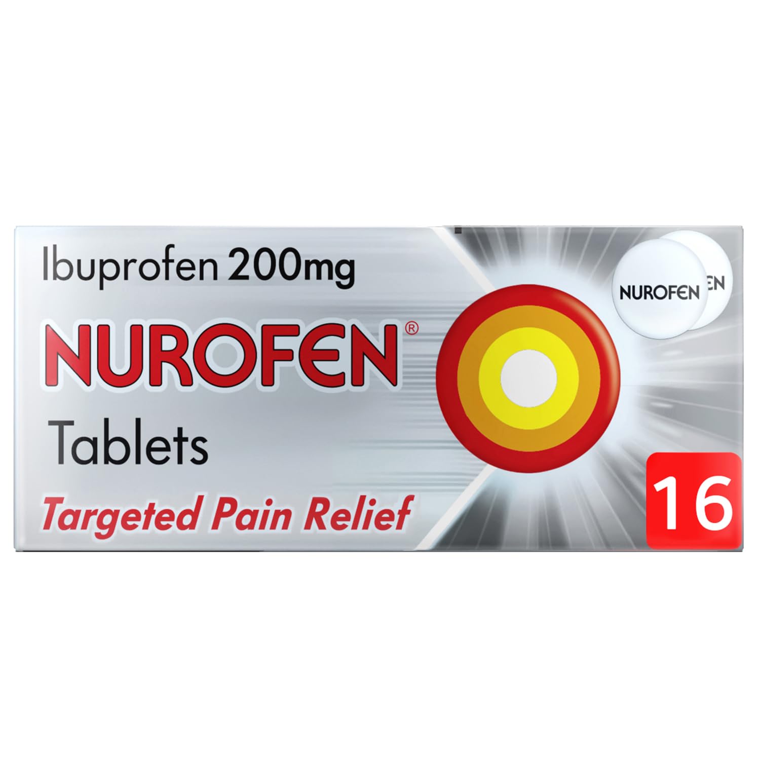 Nurofen Pain Relief Ibuprofen Tablets, 200mg, 16 Pack, Back Pain Relief, Lower Back Pain, Migraine Relief, Headache Relief, Up To 8 Hours, Anti Inflammatory, Cold and Flu, Over-The-Counter Medication
