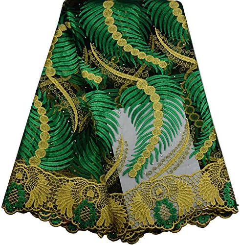 KENLACE 5Yards African Cord Lace French Lace Fabric with Stones Blue Color African Lace Fabric for Nigerian Wedding Dress (Green)