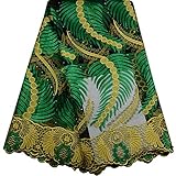 KENLACE 5Yards African Cord Lace French Lace Fabric with Stones Blue Color African Lace Fabric for Nigerian Wedding Dress (Green)