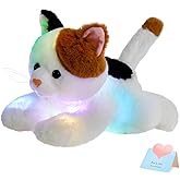 Glow Guards Light up Calico Cat Stuffed Animal LED Soft Kitty Plush Toy Pillow with Night Lights Lullaby Birthday Children's Day Gifts for Toddler Kids, 15''