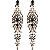 Art Deco Crystal Rhinestone Cluster Chandelier Long Dangle Statement Earring, Party Prom