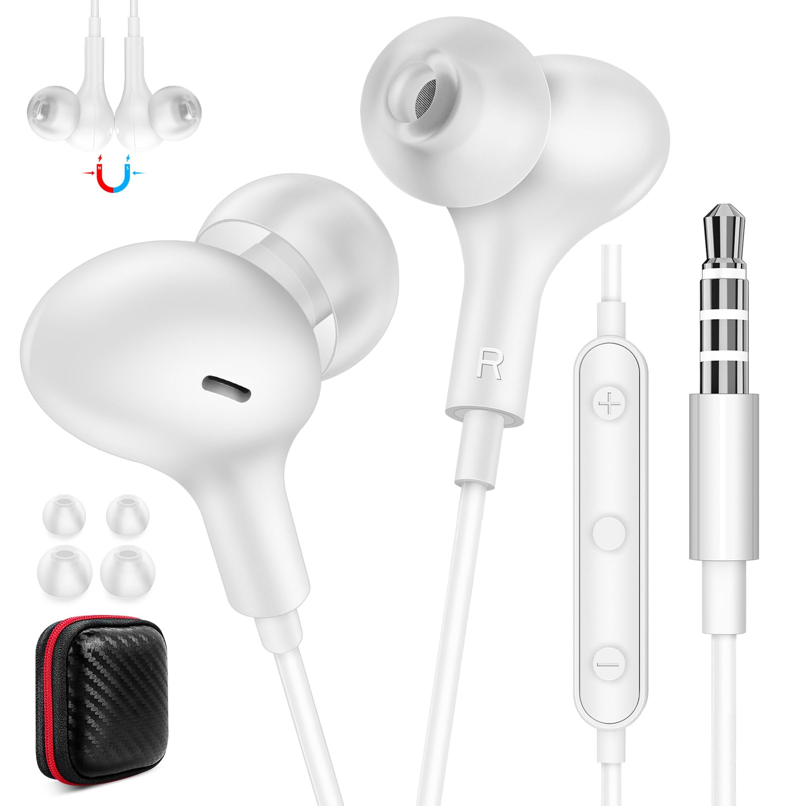 Photo 1 of Wired Earbuds Noise Canceling for Chromebook PC School, 3.5mm Headphones Ear Buds Wired with Mic Magnet Stereo Plug in Earphones Cord for Galaxy A25 A15 A12 A03s S10 Moto Switch Laptop Computer, White