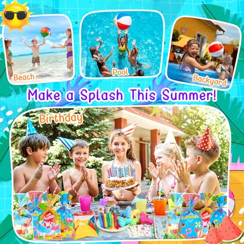 Pool Party Favors 12 Pack, Summer Beach Party Favors with Inflatable Balls Tattoo Stickers Slap Bracelets for Birthday Party Goodie Bag Stuffers